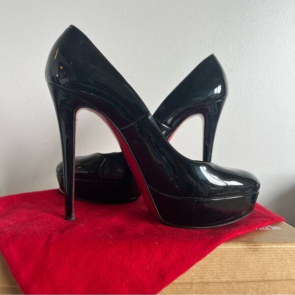 CHRISTIAN LOUBOUTIN Black Patent Bianca 140mm Heels Platform Sz. 40.5 So Kate - Picture 8 of 10